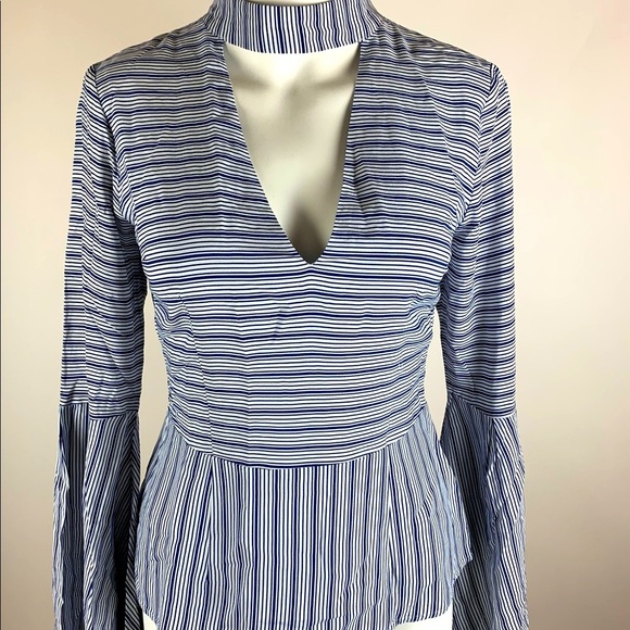 Venus Flare Sleeve Strip Blouse - 2 - Picture 1 of 8